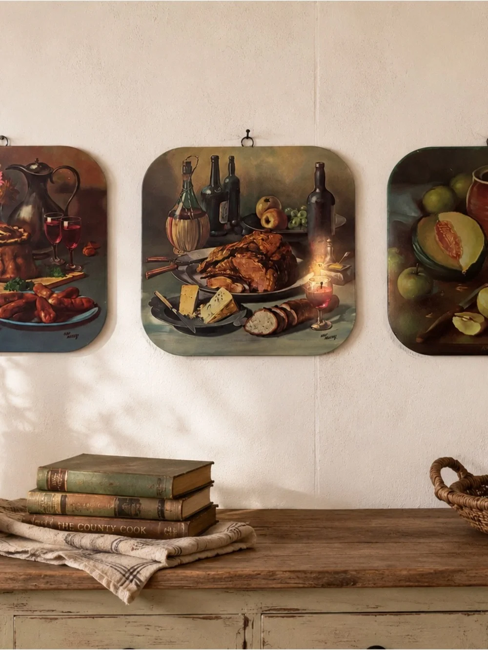 Vintage 1960’s Worcester Ware Tin Wall Plaques Feature Still Life Oil Paintings